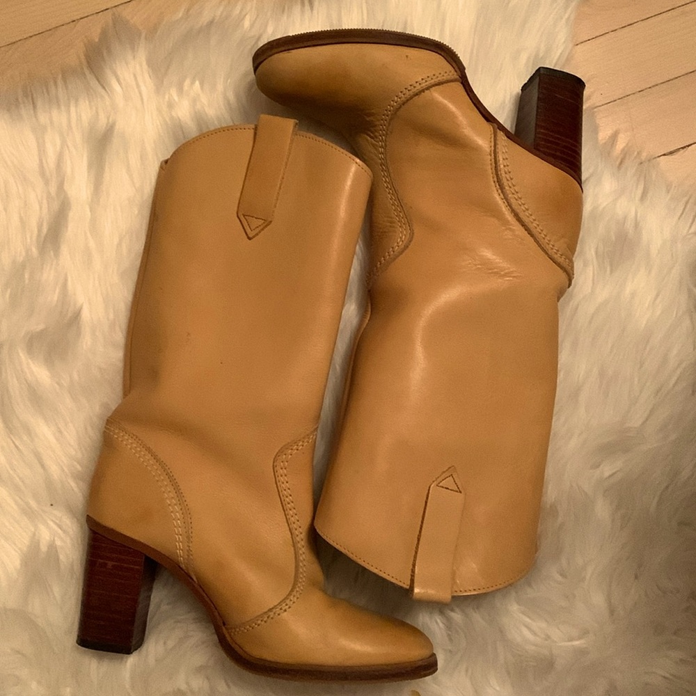 Vintage Hanna 1970s Bohemian Hippie Tan Leather Boots Size 7